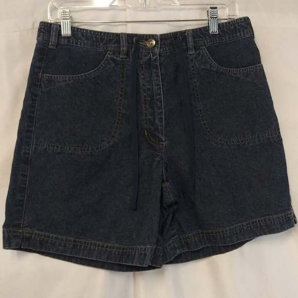 Cotton Ginny Vintage Blue Dark Wash High Rise Button Zip Drawstring Jean Short - Picture 2 of 8